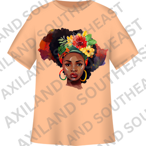 DTF Design: Beautiful Lady with Colorful Flower Headwrap Option 3