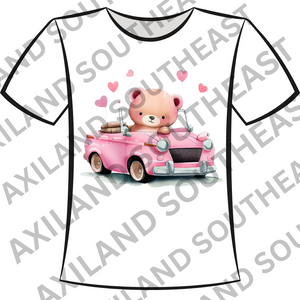 DTF Design: Cute Bear in Car with Balloons