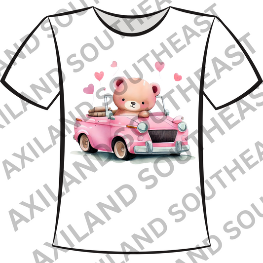 DTF Design: Cute Bear in Car with Balloons
