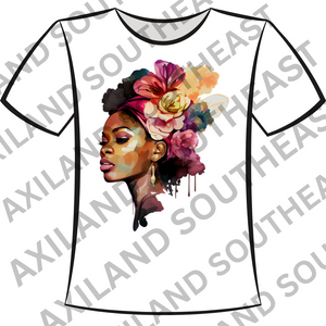 DTF Design: Beautiful Lady with Colorful Flower Headwrap Option 2