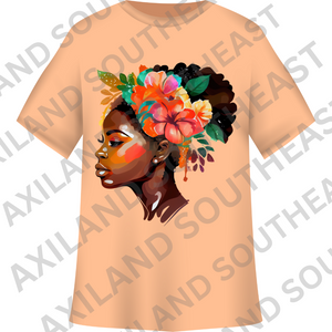 DTF Design: Beautiful Lady with Colorful Flower Headwrap Option 1