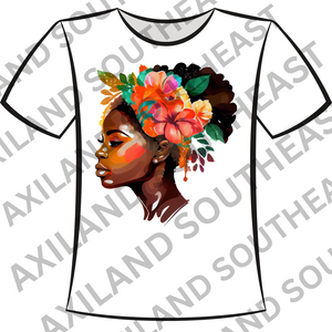 DTF Design: Beautiful Lady with Colorful Flower Headwrap Option 1