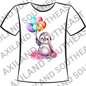 DTF Design: Cute Penguin with Balloons and Flowers