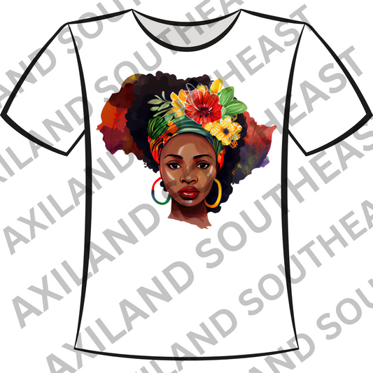 DTF Design: Beautiful Lady with Colorful Flower Headwrap Option 3