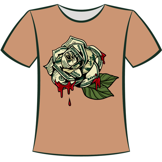 DTF Design: Green Rose Flower Money
