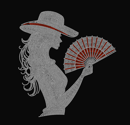 Hotfix Rhinestone Transfer: Cowgirl with Fan