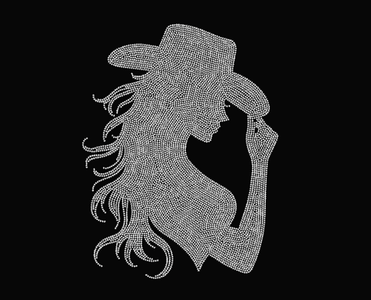 Hotfix Rhinestone Transfer: Cowgirl with Hat