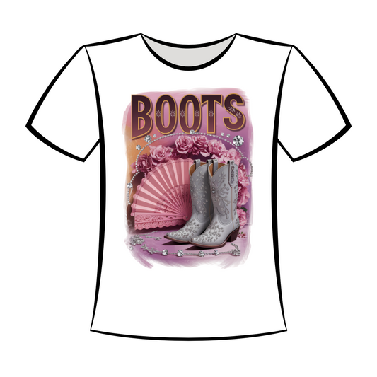 DTF Design: Pink Boots on the Ground with Fan