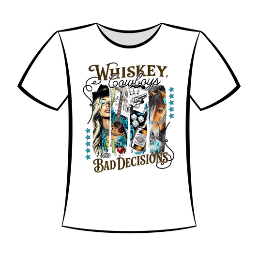 DTF Design: Funny Humor - Whiskey, Cowboys, and Bad Decisions