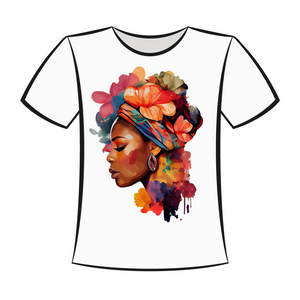DTF Design: Beautiful Lady with Colorful Flower Headwrap Option 4
