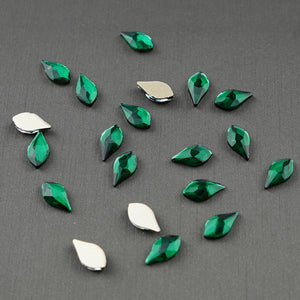 Flame shape Rhinestone 5x10mm NON Hot-fix Mini Bag - Emerald