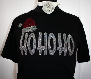 Hotfix Rhinestone Transfer: Ho Ho Ho with Christmas Hat