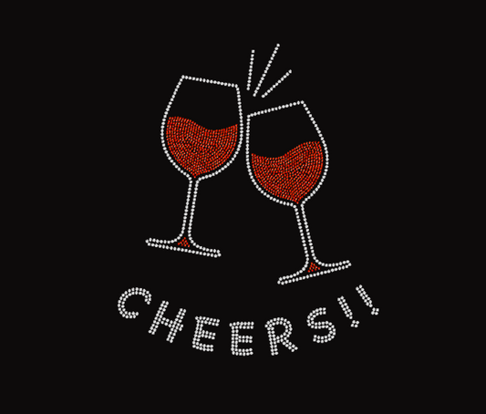 Hotfix Rhinestone Transfer: Cheers Wine Glasss