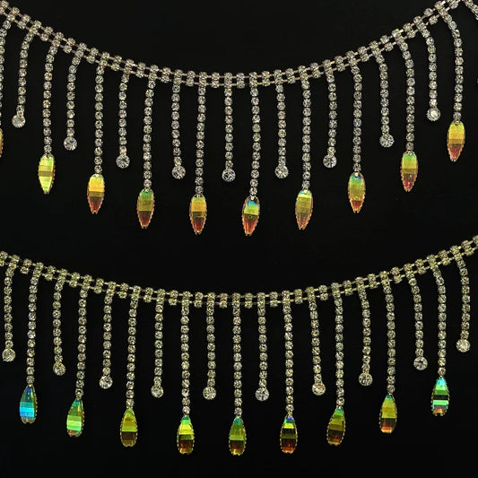 Gold iridescent fringe rhinestones by yard LA-530
