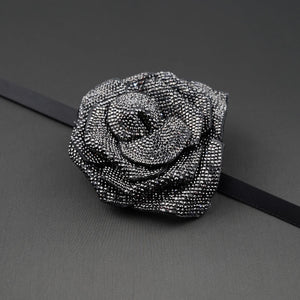 Versatile Rose Rhinestone Patch with Ribbon for Belt, Choker, Hair Band, or Shoe
