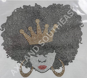 Hotfix Rhinestone Transfer: 21002 Afro Hair Lady with crown