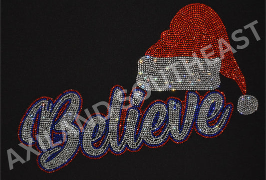 Christmas Believe Santa Hat Rhinestone Iron-On