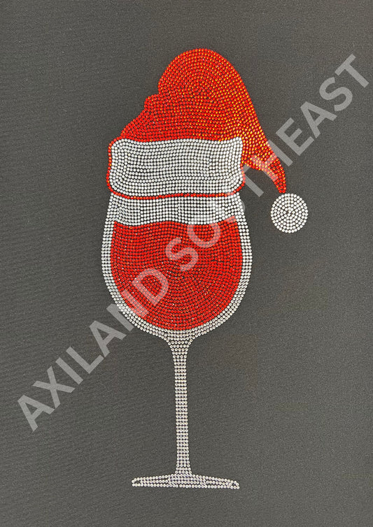 Christmas Wine Glass Rhinestone Hotfix Decal