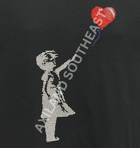 Girl With Balloon Rhinestone Iron-On Transfer