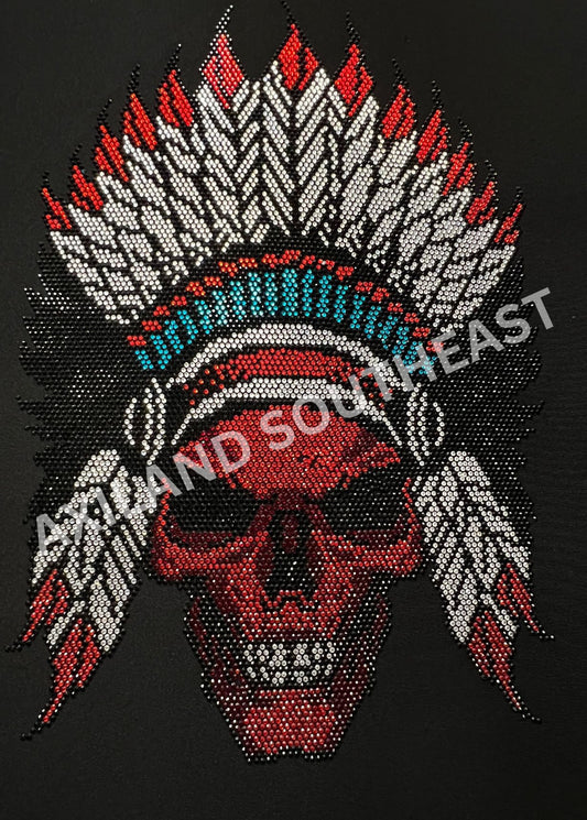 Feathered Skull Rhinestone Iron-On Transfer